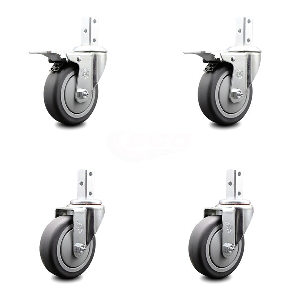 4 Inch Thermoplastic Rubber 3/4 Inch Square Stem Caster Set Total Lock Brake SCC